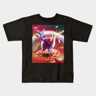 Laser Eyes Outer Space Mermaid Riding Llama Kids T-Shirt